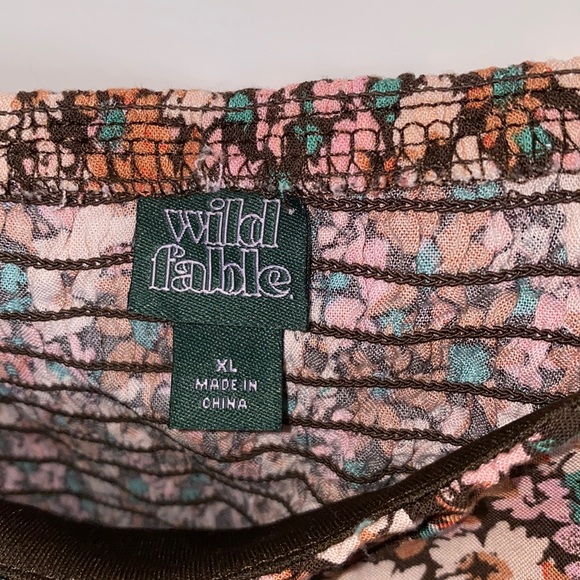 Wild Fable floral boho smocked puff sleeve cropped top size XL brown - Picture 7 of 11